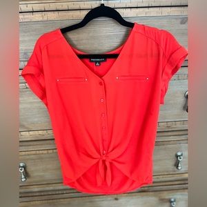 FORTUNE + IVY Lucy Mixed Material Tie-Front Blouse